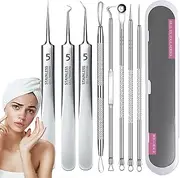 Tweezers, Stainless Steel Pimple Tools, 8pcs Curved Blackhead Remover Tweezers, Popper Tools Blackhead Remover Kit, Pointed Hair Removal Tweezers with Storage Box, Comedone Extractor for Pimples