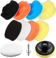 Swpeet 11Pcs Car Foam Drill Polishing Pad Kit, 5 Colors 3 Inch Sponge Buffing Pads, Woolen Buffer Pads, Suction Cup With M10 Drill Adapter for Car Polishing Waxing Sealing Glaze
