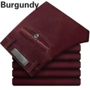 Men Corduroy Cord Trousers Stretch Straight Pants Casual Loose High Waist Retro Pants burgundy 42