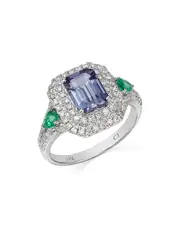 Bloomingdale's Fine Collection Tanzanite, Emerald, & Diamond Halo Statement Ring in 14K White Gold