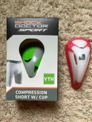 NEW Shock Doctor Sport White Compression Shorts w/ Cup YOUTH (22-27") + Cup
