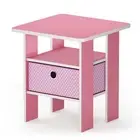 Furinno End Table Bedroom Night Stand With Bin Drawer Single Pink
