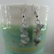 LABRADORITE Chip Dangle Earrings Silver Tone Gray Purple Flash Gemstone Artisan