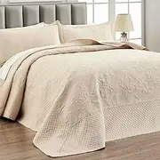 Qucover Oversized King Bedspread 120x120, 3 Pieces Ultrasonic Quilting Paisley Pattern Cal King Quilt Sets Oversized, Soft Microfiber California King Beige Bedspreads, with Pillow Shams
