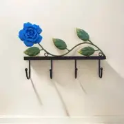 Blue Rose Shaped Metal Key Hat Coat Hook Easy Install Wall Mounted Storage Rack