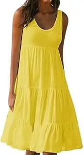 [Generic] Women’s Casual Sleeveless Tiered Ruffle Swing Summer A Line Short Mini Tank Dress