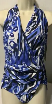 MagicSuit by MiracleSuit Blue White Halter Women’s One Piece Swimsuit Sz 16 (NWT