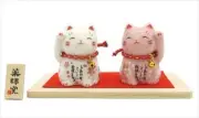 Pair Maneki neko Lucky cat Pink White Sakura Cherry Happy fotune Japan