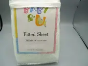 Baby and U Fitted Cotton Jersey Sheet…White and Teal….New