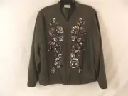 Chico's Ladies Polyester Sequins Olive Jacket Size 2 12/14