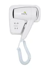 Dolphy Low Noise Wall Mounted Hair Dryer 1200W - White ABS Plastic, Quiet Operation, Dual Voltage Shaver Socket