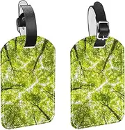 [GIAPB] 2Pcs Luggage Tag PU Leahter Travel Tags,Travel Bag Labels Suitcase Baggage Bag Tags,Bright Forest Branches