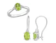 4/5 Carat (ctw) Green Peridot Ring and Earrings Set in Sterling Silver
