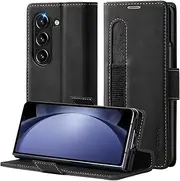 [Focusor] Case for Samsung Galaxy Z Fold 6 Leather with S Pen Holder, Premium Leather, Card Slot, Samsung Z Fold6 Mobile Phone Case, Foldable Flip Case Cover, Shockproof Protective Case for Galaxy Z