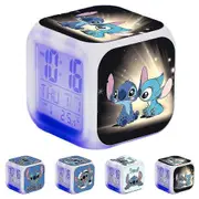 Lilo & Stitch Digital Alarm Clock 7 Color Changing Cartoon Night Light Bedside Clock Ornament Home Decor Kids Toy Gifts -NMAOV D