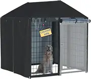 NGB Outdoor Dog Kennel Cover,600d Heavy Duty Waterproof Dog Cages Cover 4.2'Dx4.1'Wx4.5'H for Multiple Brands of Dog Kennels,Full Coverage Windproof Anti-UV,Cover Only,Black.