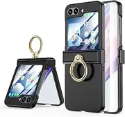 [ELEPIK] Samsung Galaxy Z Flip 5 Case with Hinge Protection, Ring Kickstand, Back Window Screen Protector, Black