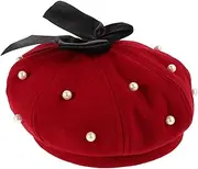 [ANDRESLAD] French Beret Hats for Women Man Painter Hat Classic Painters Hat Girl Solid Color Classic Artist Hat with Bowknot and Pearls