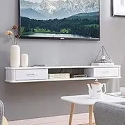 Floating Shelf Wooden Floating Shelf Wall Mount Wall Background Storage Shelf with Drawer for DVD SatelliteBox Cable Box (A 120CM)