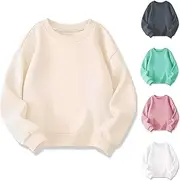 [Generic] Boys Cotton Tee Shirt Autumn and Winter Models Thickened Solid Color Round Neck Long Sleeved Tops Drop Shoulder Sweater Boys Size 6 Fall Clothes