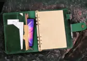 A5 loose leaf Writing note Notebook Retro Diary Notepad cow leather green Q396