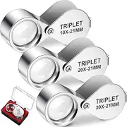 3 Pieces Jewelers Eye Loupe Set 10X, 20X and 30X Pocket Jewelry Loupe, Jewelers Eye Magnifying Glass Magnifier for Jewelry Coins Gems Stamps Watches Supplies(Silver,Triplet Style)