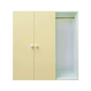 【南亞塑鋼】防水3尺二門一格組合式塑鋼衣櫃/雙吊桿塑鋼收納衣櫃(白色+粉黃色)