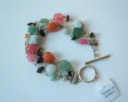 Lia Sophia "Bellini" Jade/Quartz/Citrine Stones Silver Tone triple bracelet 8"
