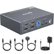 KVM Switch 2 Monitors for 1 Laptop and 1 Desktop 4K@60Hz, USB C HDMI Dual Monito