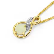 9ct Gold, White Opal And Diamond Pendant in White
