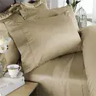 Queen Beige Solid 4 Piece Bed Sheet Set 1000 Thread Count 100% Egyptian Cotton