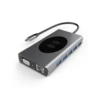13 in 1 USB Type C Hub Type-C To HDMI 4K VGA Adapter RJ45 Lan Ethernet USB 3.0 SD TF 3.5mm Wireless Mobile Phone Charger