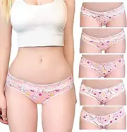[LittleForBig] Women's Ladies Soft Cotton Underwear Comfortable Hipster Briefs 5 Pack Panties Set - Usagi Pattern