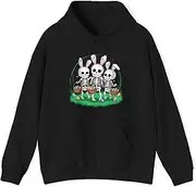 [Generic] Funny Easter Skeleton Holding Egg Basket Bunny Ears Hoodie for Adults Hooded Neck Long Sleeve Pullover
