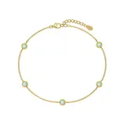 ANYCO Bracelet 18K Gold Plated 925 Silver with Green Synthetic Opal Stone Jewelry for Women