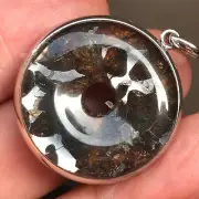 Natural Sericho Pallasite Meteorite Round Button Pendant Stainless Steel Frame