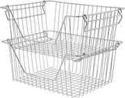 blitzlabs Stackable Wire Metal Baskets Fruit Vegetable Organization Pantry Cabinet Metal Bin Large Basket Shelves Storage for Kitchen Freezer, Set of 2