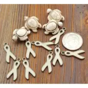 Mix of Howlite Turtle Beads & White Ribbon Charms