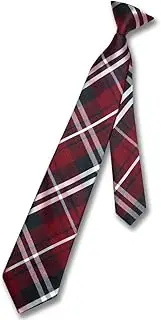 [Vesuvio Napoli] Boy's CLIP-ON NeckTie BLACK BURGUNDY WHITE PLAID Youth Neck Tie
