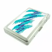 Abstract Zig Zag Wave Cigarette Case w/Built in Lighter Metal Wallet
