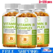 Vitamin B Complex 120 Capsules B1,B2,B3,B5,B6,B7,B9,B12, Immune Support Pills