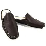 LUIGI TRAINI WOMEN'S BROWN SOFT SUEDE FLAT COMFORT MULES