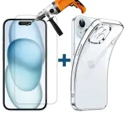 For Apple iPhone 15 PLUS Phone Case Cover and Tempered Glass Screen Protector