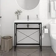 Modern Black Bathroom Washbasin Frame 79x38x83 cm - Durable Iron Construction, Open Storage for Towels & Baskets