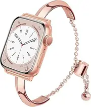 Vamyzji Compatible with Apple Watch Band 49mm 46mm 45mm 44mm 42mm, Lightweight iWatch Bracelet for Apple Watch Ultra 2 1 Series 10 9 8 7 6 5 4 3 2 1 SE, Jewelry iWatch Band for Women (Rose gold)