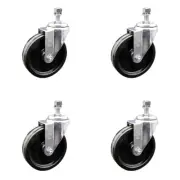 5 Inch SS Phenolic Wheel Swivel 3/8 Inch Threaded Stem Caster Set Service Caster
