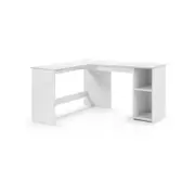 Design Square Walter L-Shape Executive Study Computer Working Task Office Desk Table W/ 2-Shelves White