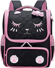 [FEWOFJ] Cat Face School Backpack for Girls, Cute Elementary School Bags Bookbags for Kids