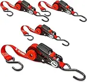 Self-Storing NeatStrap Ratchet Strap 1 in x 15 ft | 4 Pack | Motorcycle, Kayak Ratcheting Strap Tie-Downs for Neat Hauling and Storing | Tie Down Cargo Securely in Pickup Bed, Moving Truck, Trailer