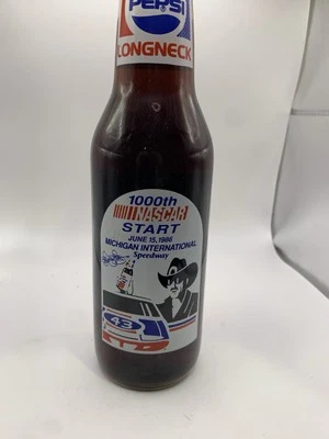 Vintage 86Pepsi Cola Richard Petty 12 Ounce Longneck Bottle 1000th NASCAR Start